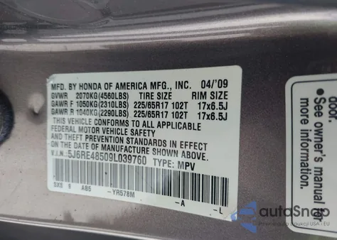 2009 Honda Cr-V Ex from USA, damaged, VIN 5J6RE48509L039760